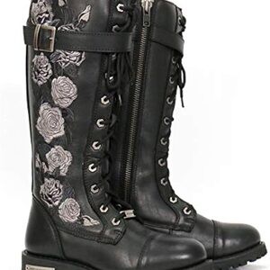 Hot Leathers BTL1007 Ladies Black Knee High Wild Roses Leather Boots